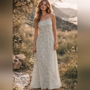 🌿 Vintage-Inspired Floral Midi Dress – Soft Sage Green 🌿